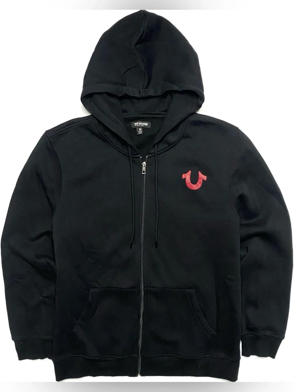 True Religion Black Overlap Buddha Guitar Horseshoe Logo Hoodie Sweatshirt XL